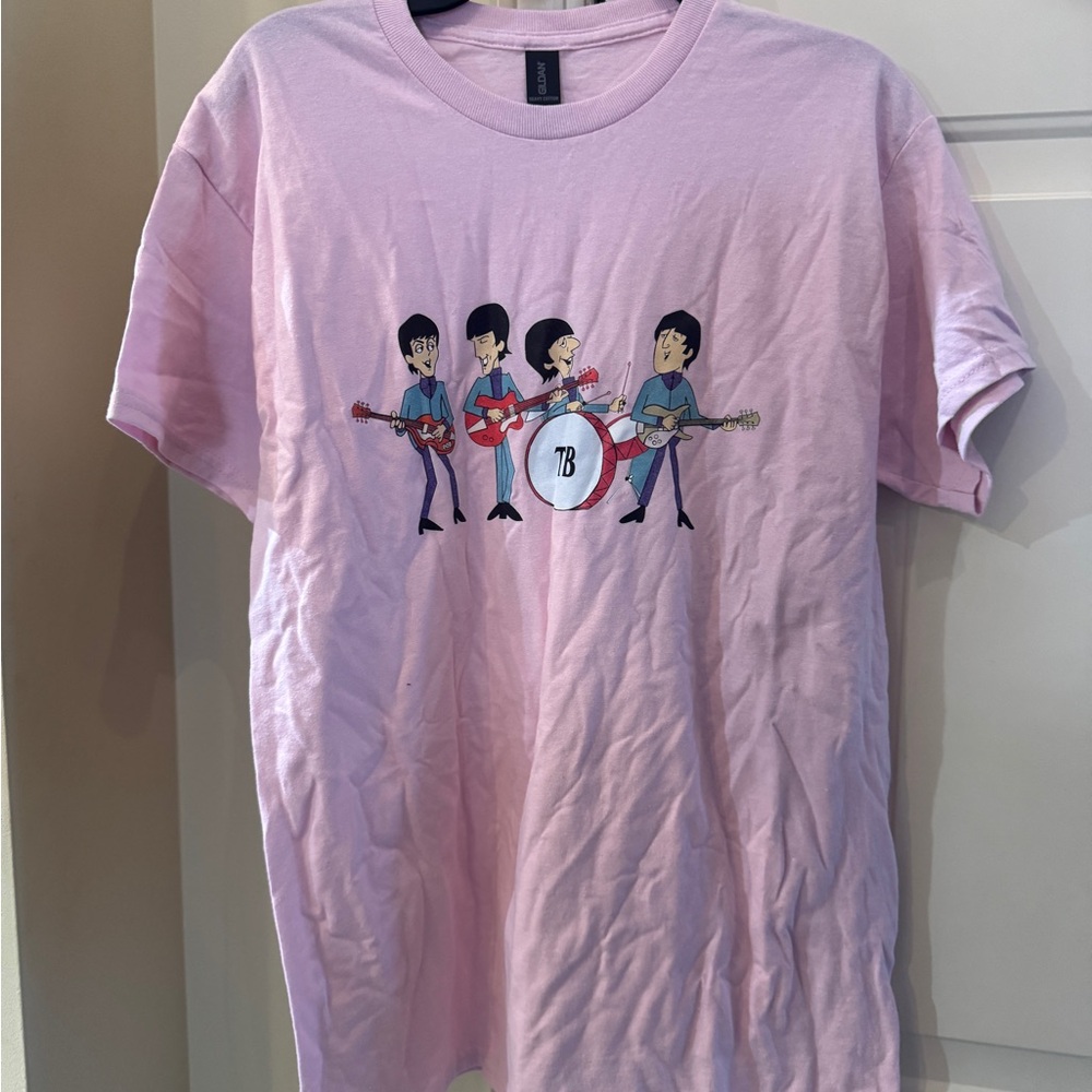 Beatles Gildan Pink Graphic Band T-Shirt Size medium